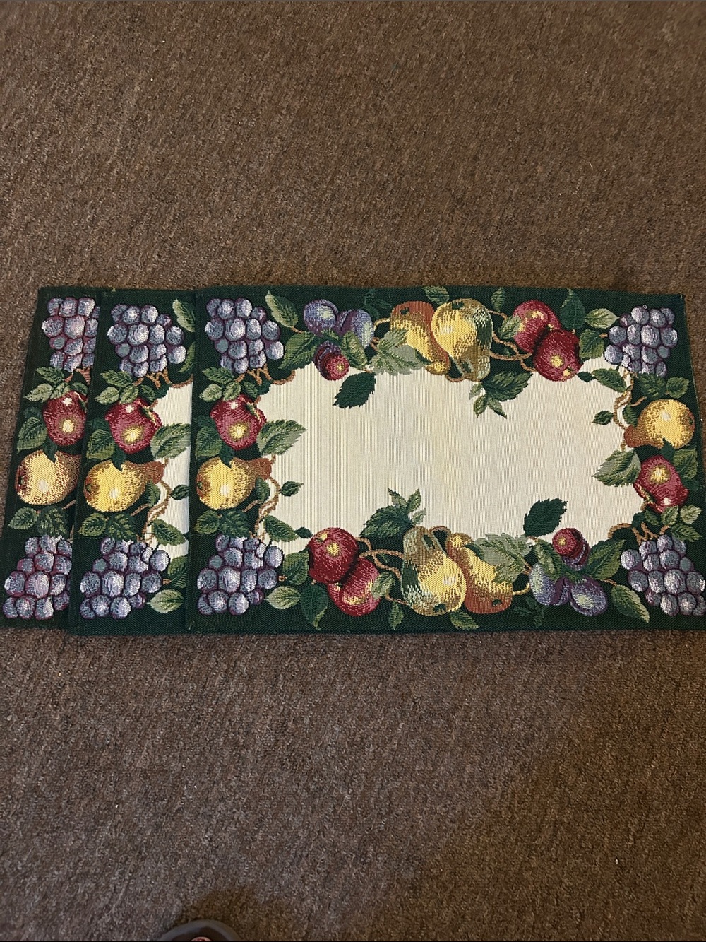 3  Fruit Cream Multi Color Border Woven Tapestry Table Placemats New No Tags